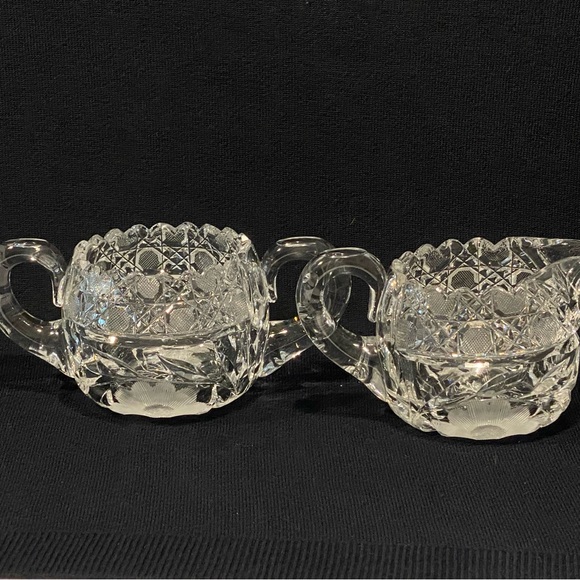 Antique 1900’s American Brilliant Period Cut Crystal Sugar Bowl & Creamer.